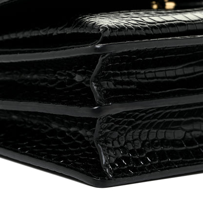 Saint Laurent Calfskin Crocodile Embossed Medium Monogram Sunset Black 10 of 14