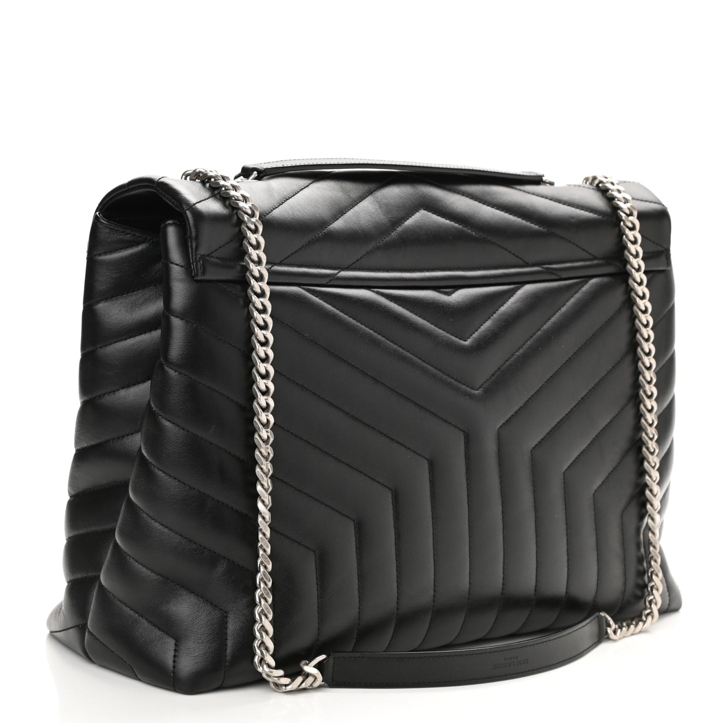 Calfskin Y Quilted Monogram Large Loulou Chain Satchel Black