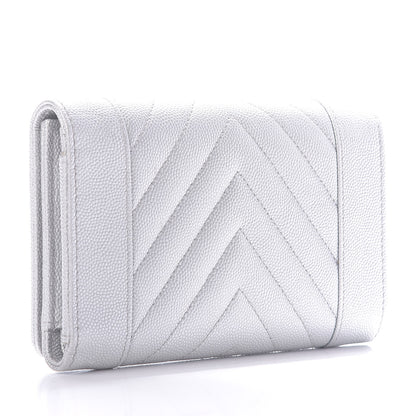 Chanel Metallic Caviar Chevron Quilted Mademoiselle Vintage Flap Wallet Silver 3 of 14