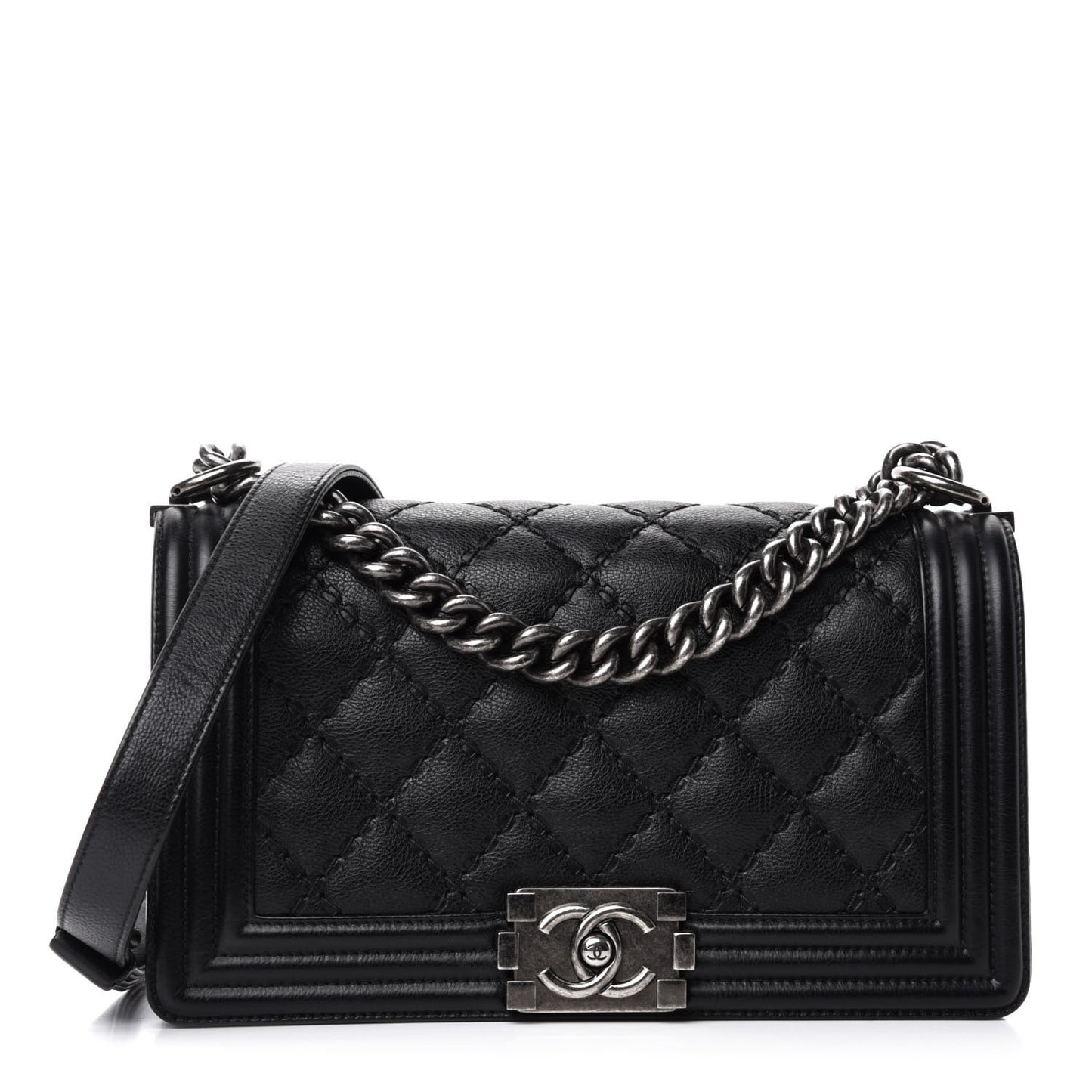 Calfskin Double Stitch Medium Boy Flap Black