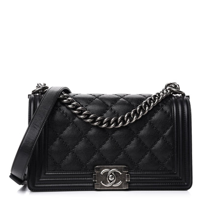 Chanel Calfskin Double Stitch Medium Boy Flap Black 1 of 12