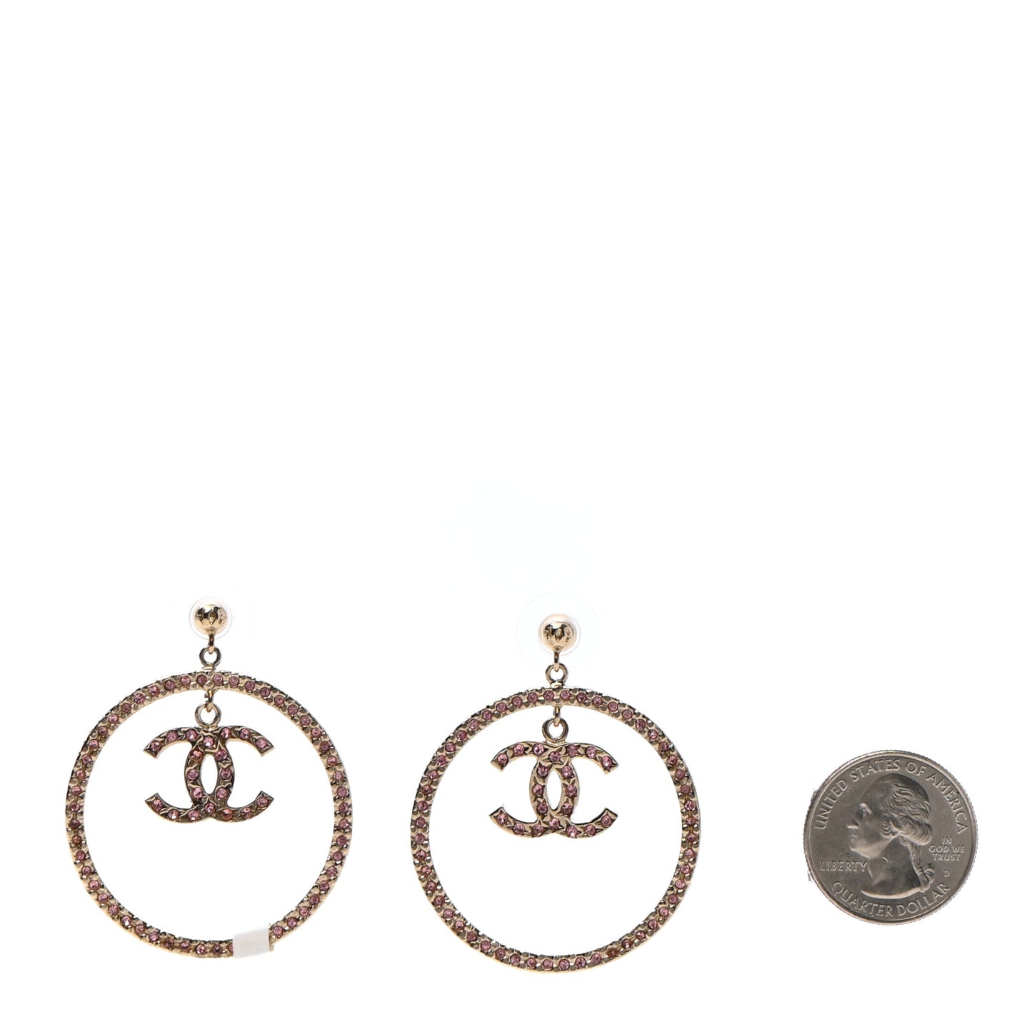 Crystal CC Drop Hoop Earrings Pale Pink Gold