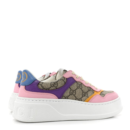 Gucci Calfskin GG Supreme Monogram Perforated Womens Platform 55mm Sneakers 36 Beige Ebony Sugar Pink Crop Shine Purple 5 of 10