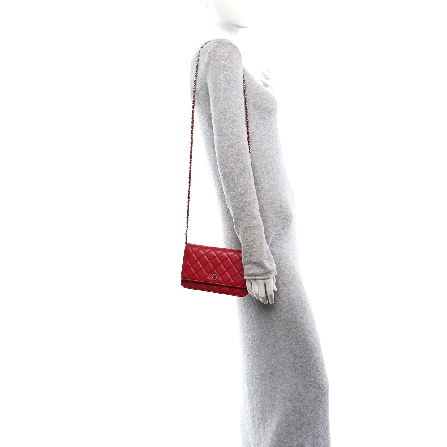 Lambskin Quilted Wallet On Chain WOC Red
