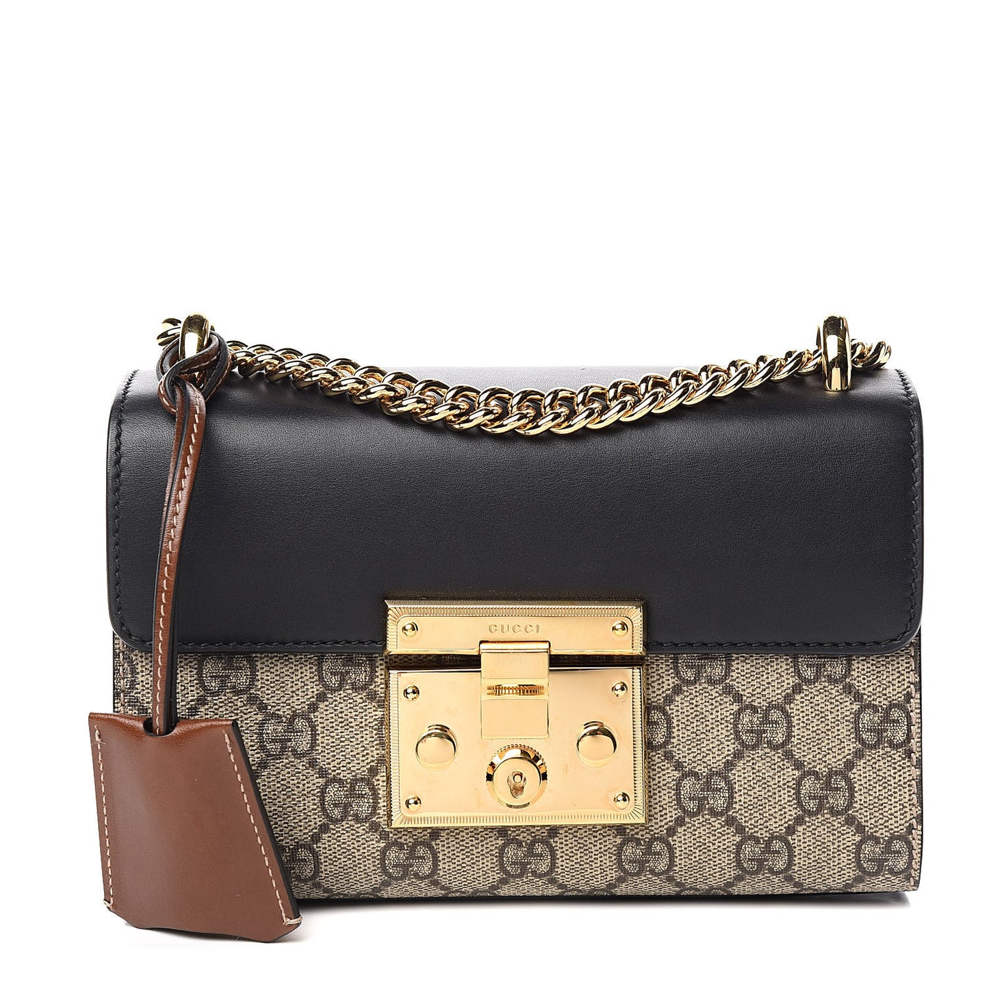 GG Supreme Monogram Calfskin Small Padlock Shoulder Bag Beige Black Cuir