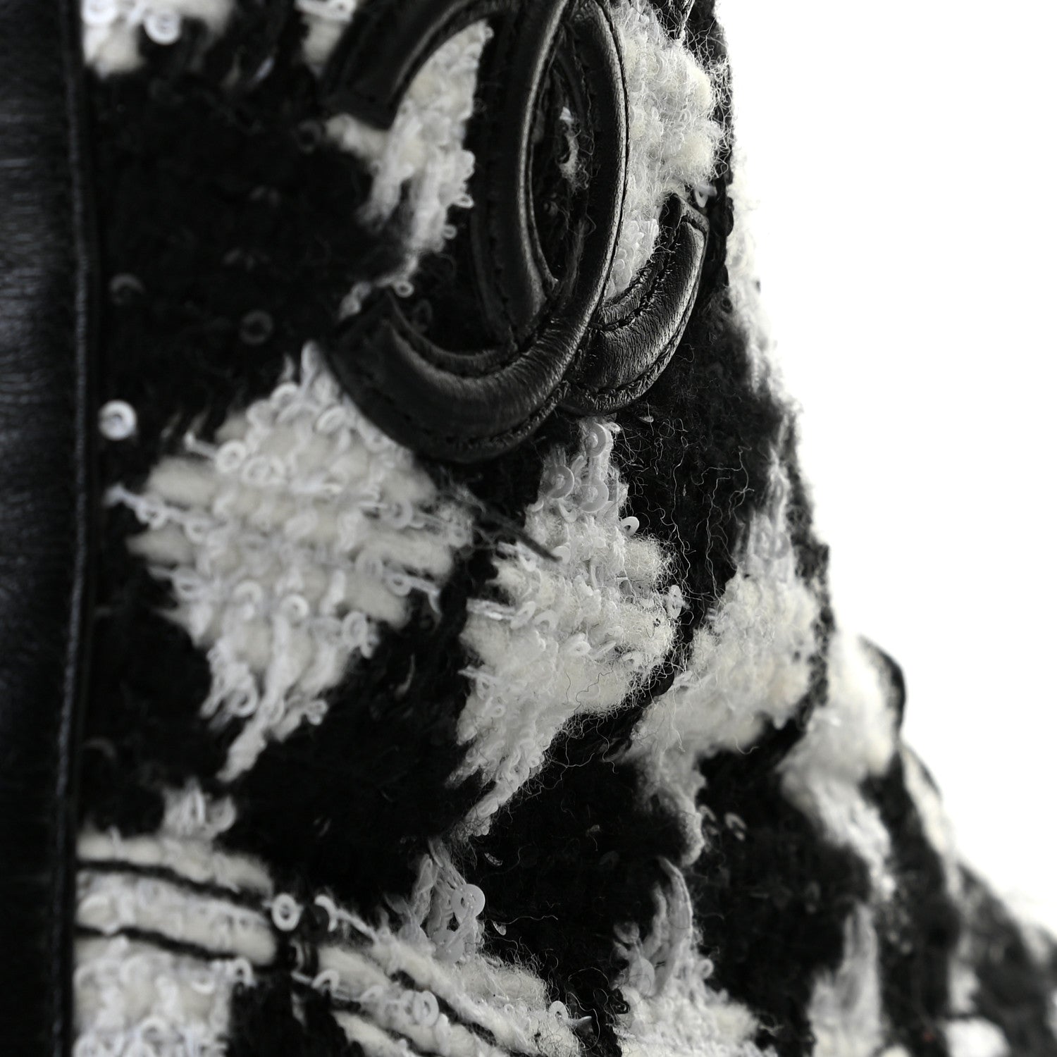 Chanel Tweed Grosgrain Pearl Combat Short Boots 40.5 White Black 7 of 11