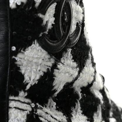 Chanel Tweed Grosgrain Pearl Combat Short Boots 40.5 White Black 7 of 11