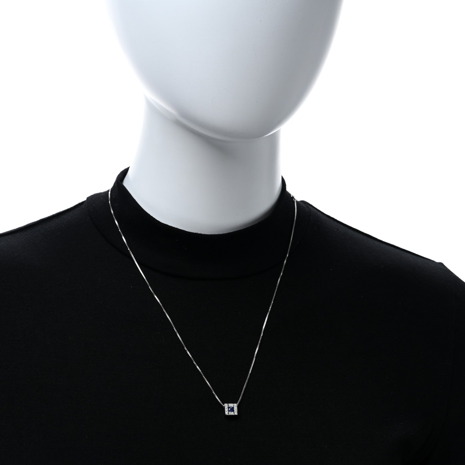 Damiani 18K White Gold Diamond Blue Sapphire Square Pendant Necklace 2 of 4