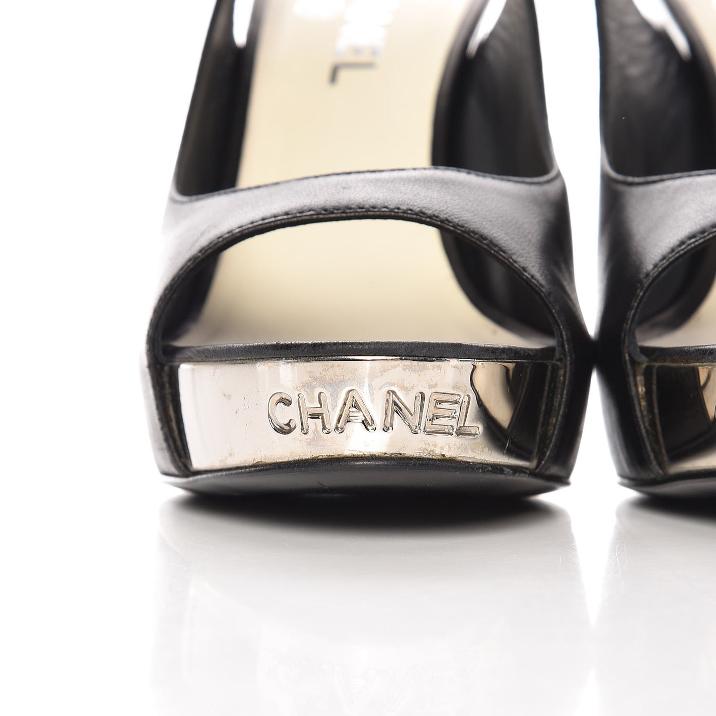Lambskin Sling Back Peep Toe Pumps 39.5 Black