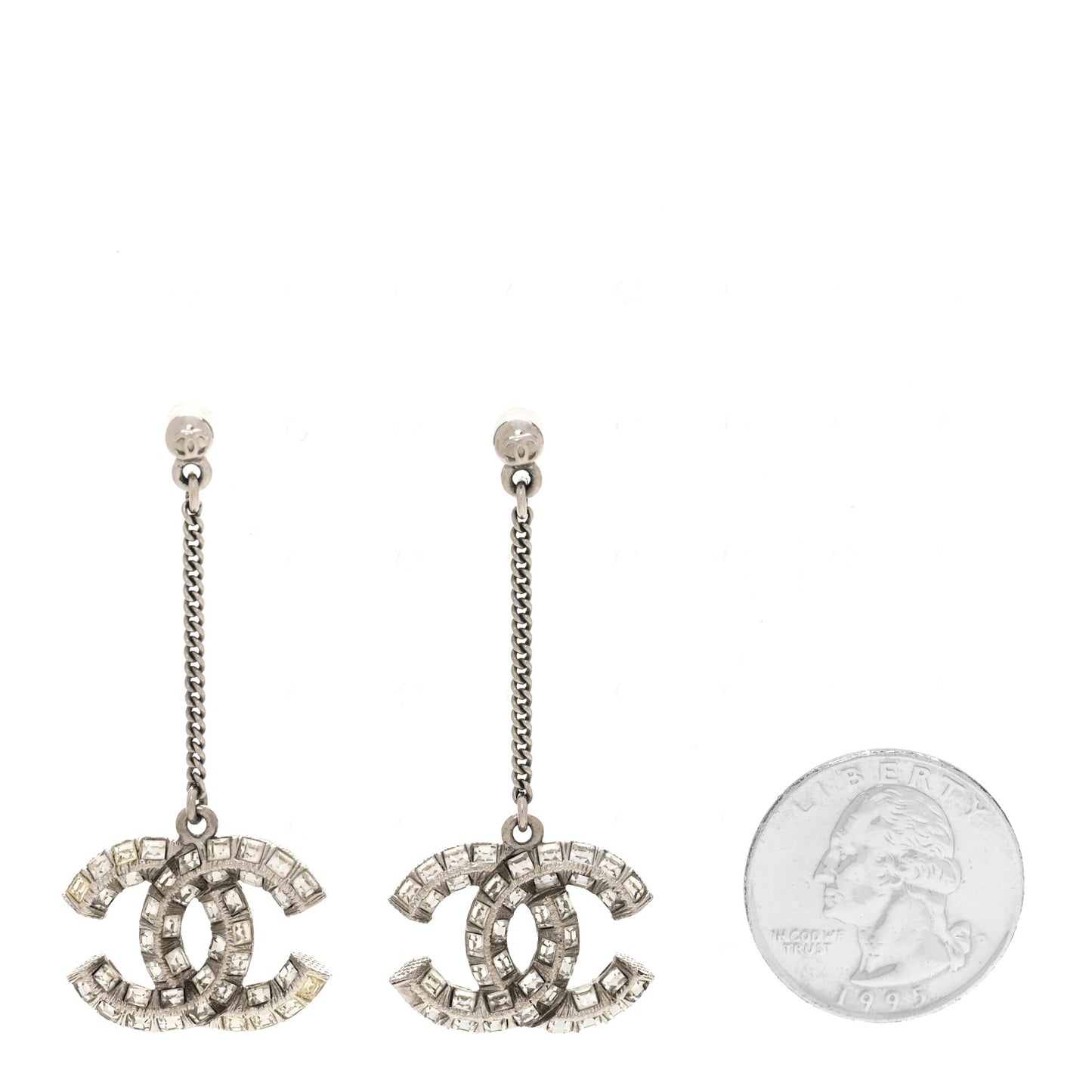Crystal Baguette CC Drop Earrings Silver