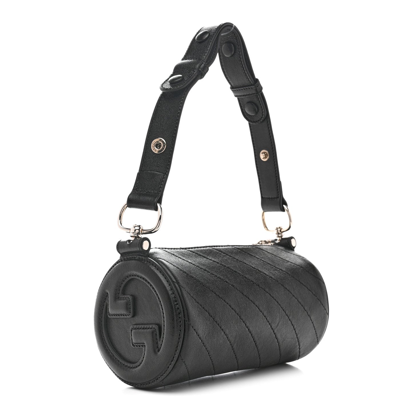 Sakai Be Green Calfskin Diagonal Stitched Mini Blondie Barrel Shoulder Bag Black