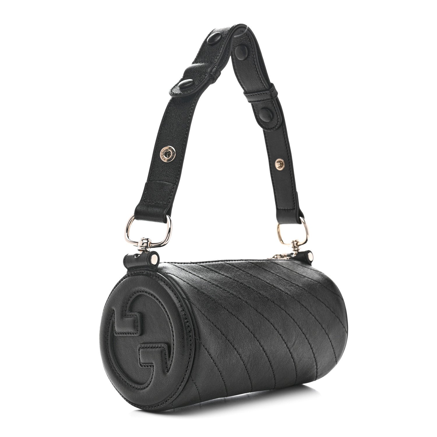Gucci Sakai Be Green Calfskin Diagonal Stitched Mini Blondie Barrel Shoulder Bag Black 3 of 10