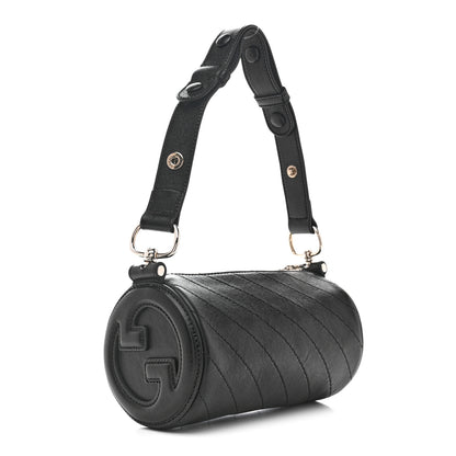 Gucci Sakai Be Green Calfskin Diagonal Stitched Mini Blondie Barrel Shoulder Bag Black 3 of 10