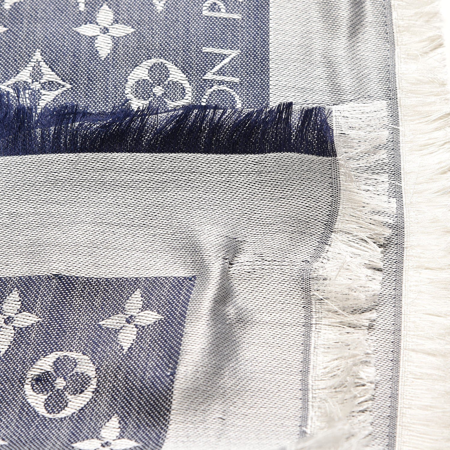 Louis Vuitton Silk Wool Monogram Denim Shawl Blue 5 of 5