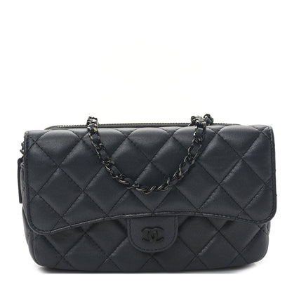 Chanel Lambskin Quilted Flap Phone Holder With Chain So Black 1 of 12