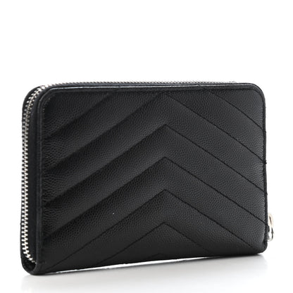 Saint Laurent Grain De Poudre Matelasse Chevron Monogram Zip Around Wallet Black 2 of 4