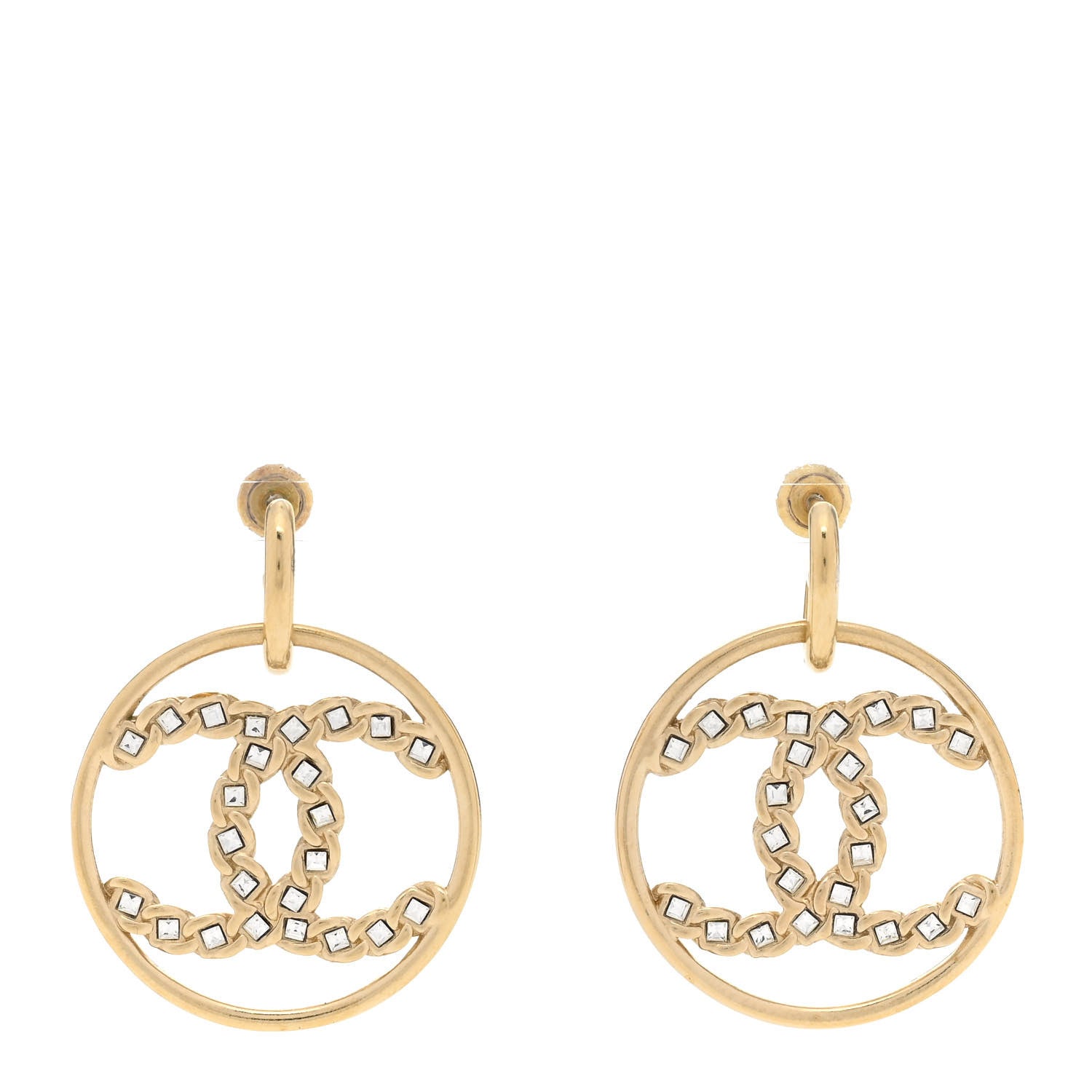Chanel Crystal CC Hoop Earrings Gold 1 of 4