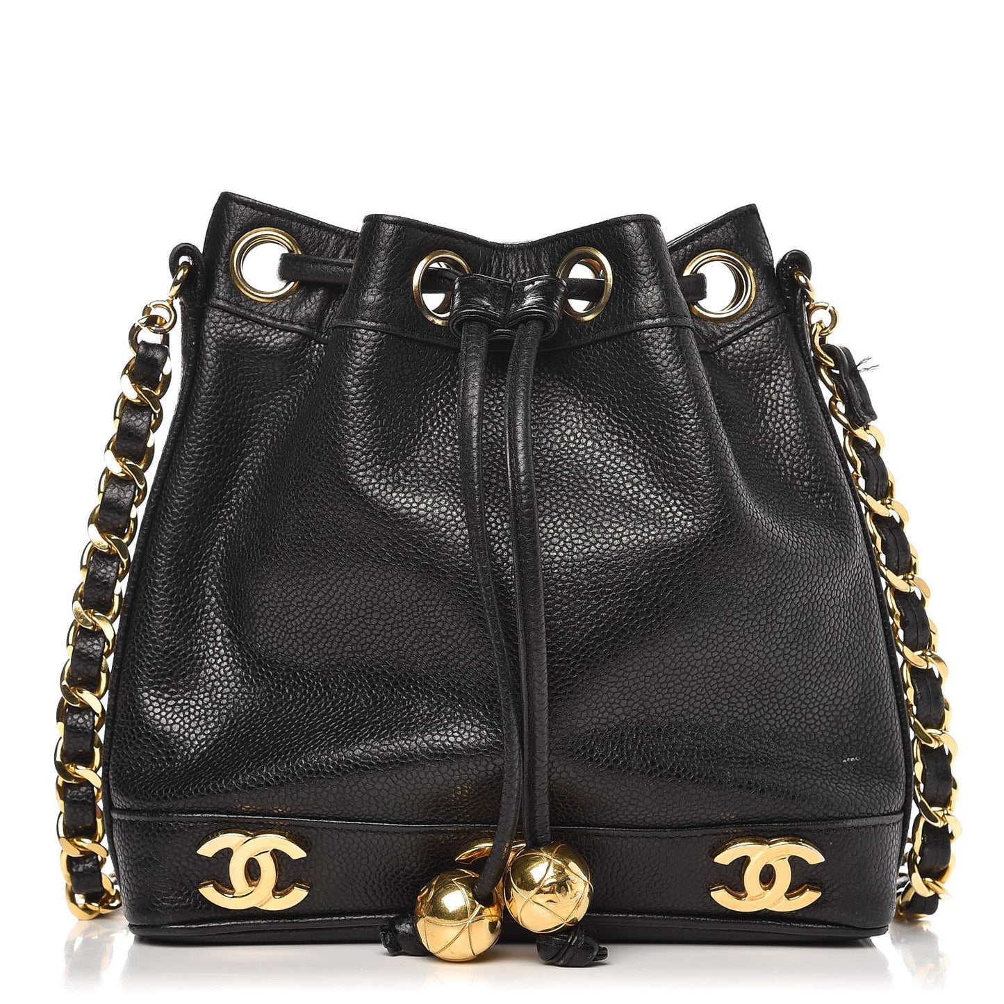 Caviar CC Drawstring Shoulder Bag Black
