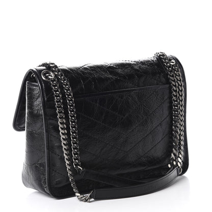 Saint Laurent Crinkled Calfskin Matelasse Monogram Medium Niki Chain Satchel Black 3 of 11