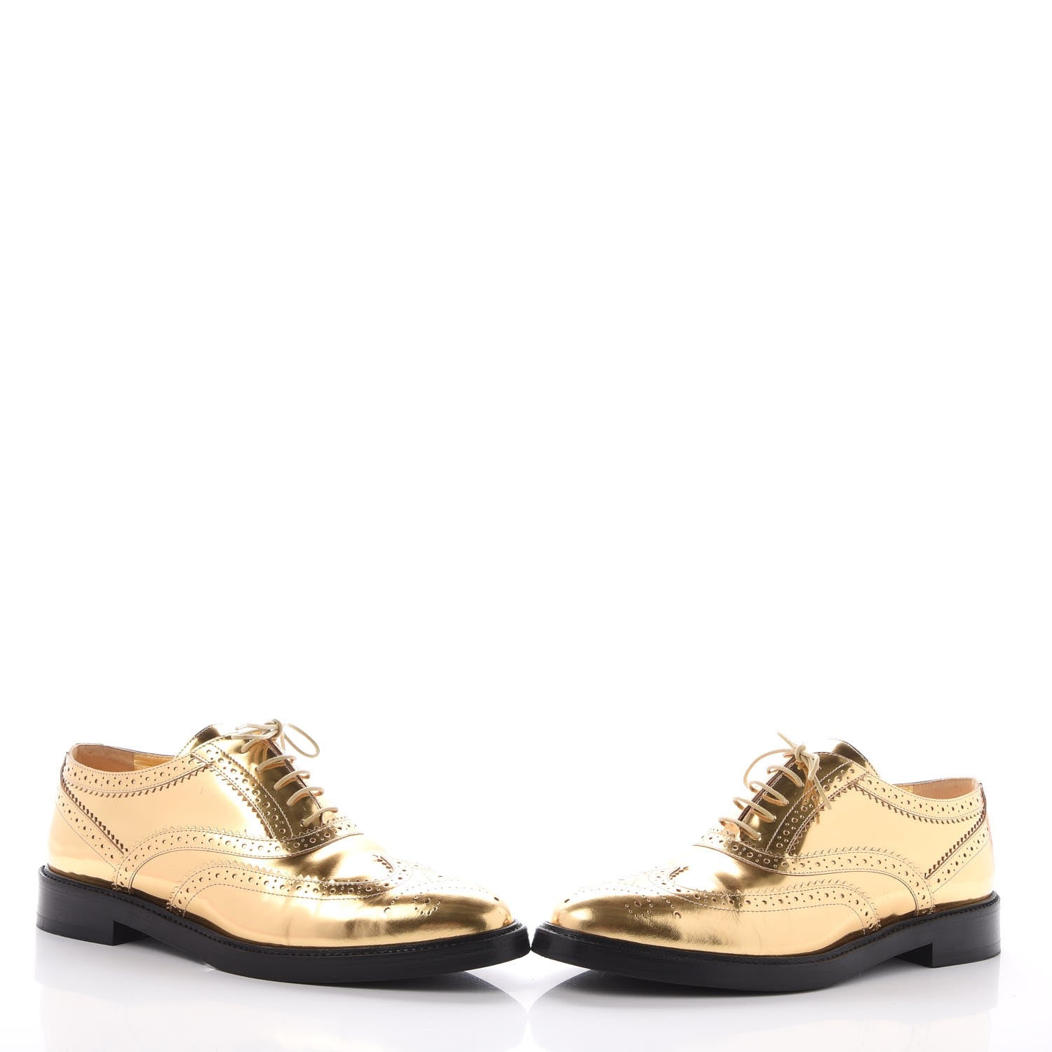 Burberry Metallic Calfskin Gennie Zig Lace Up Oxfords 38.5 Antique Gold 6 of 11