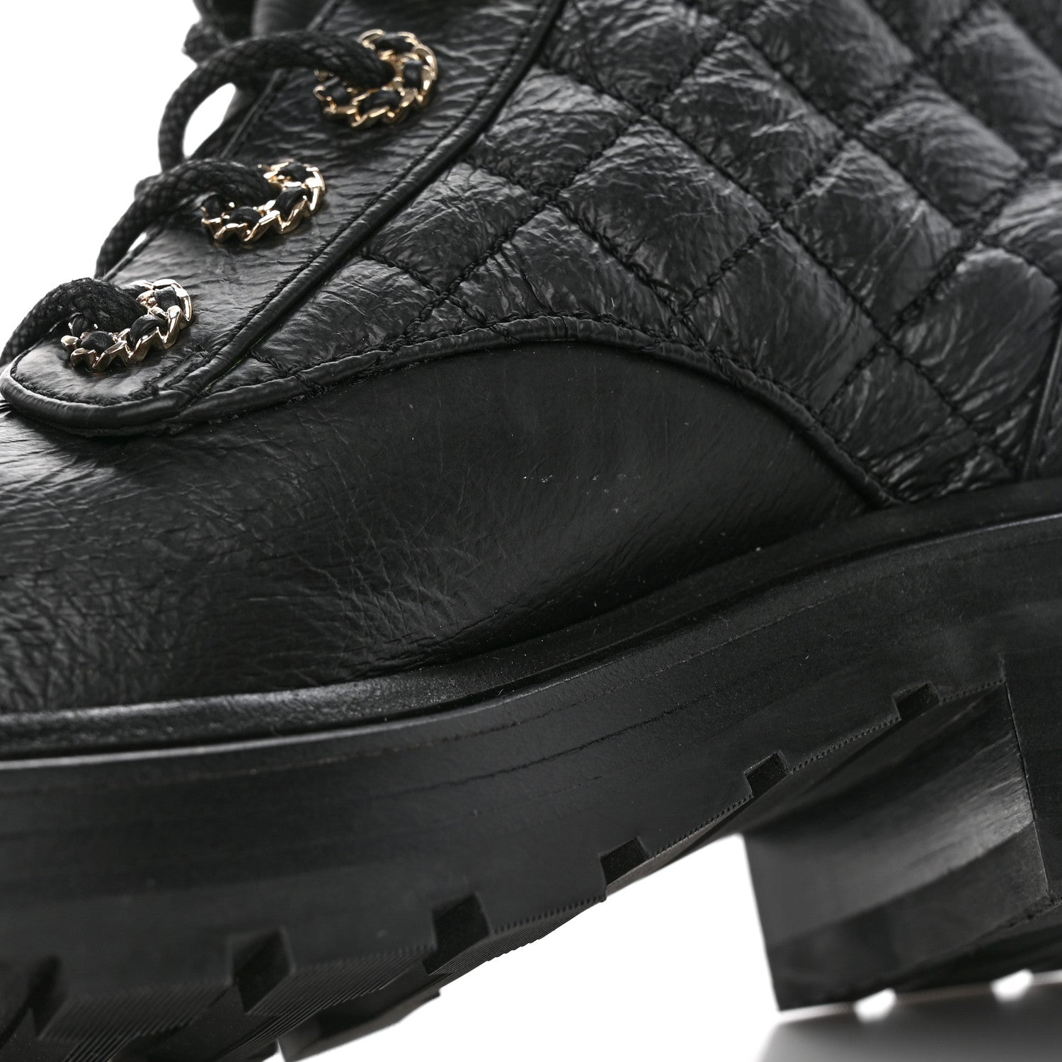 Chanel Shiny Calfskin Quilted Lace Up Combat Boots 36.5 Black 10 of 16