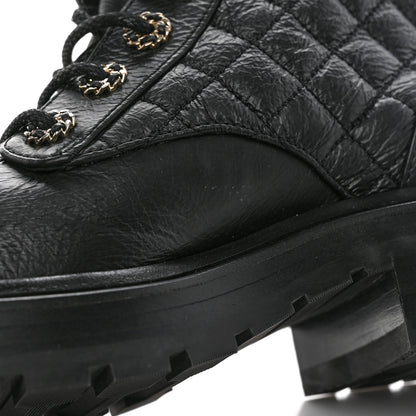 Chanel Shiny Calfskin Quilted Lace Up Combat Boots 36.5 Black 10 of 16