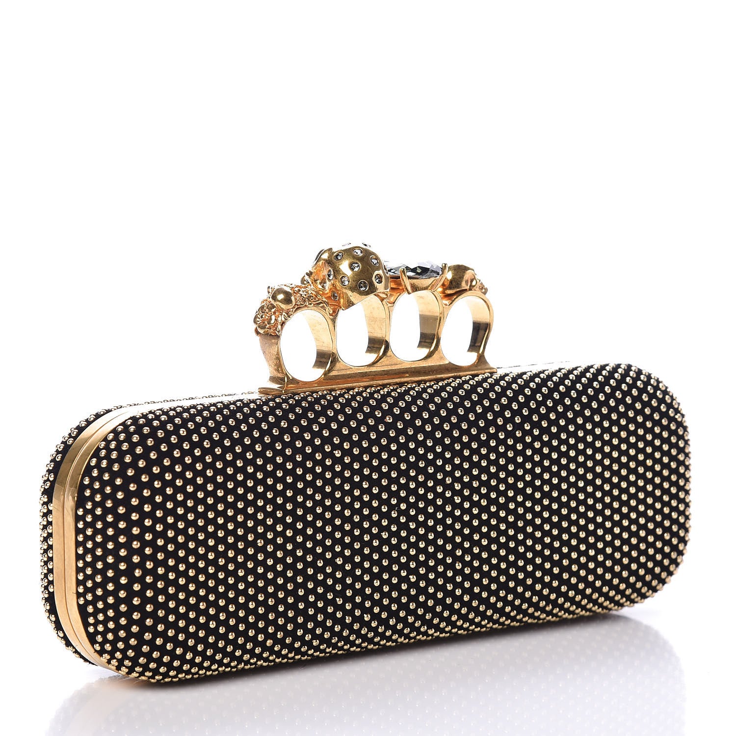 Alexander McQueen Suede Studded Skull Knuckle Box Clutch Black 3 of 6
