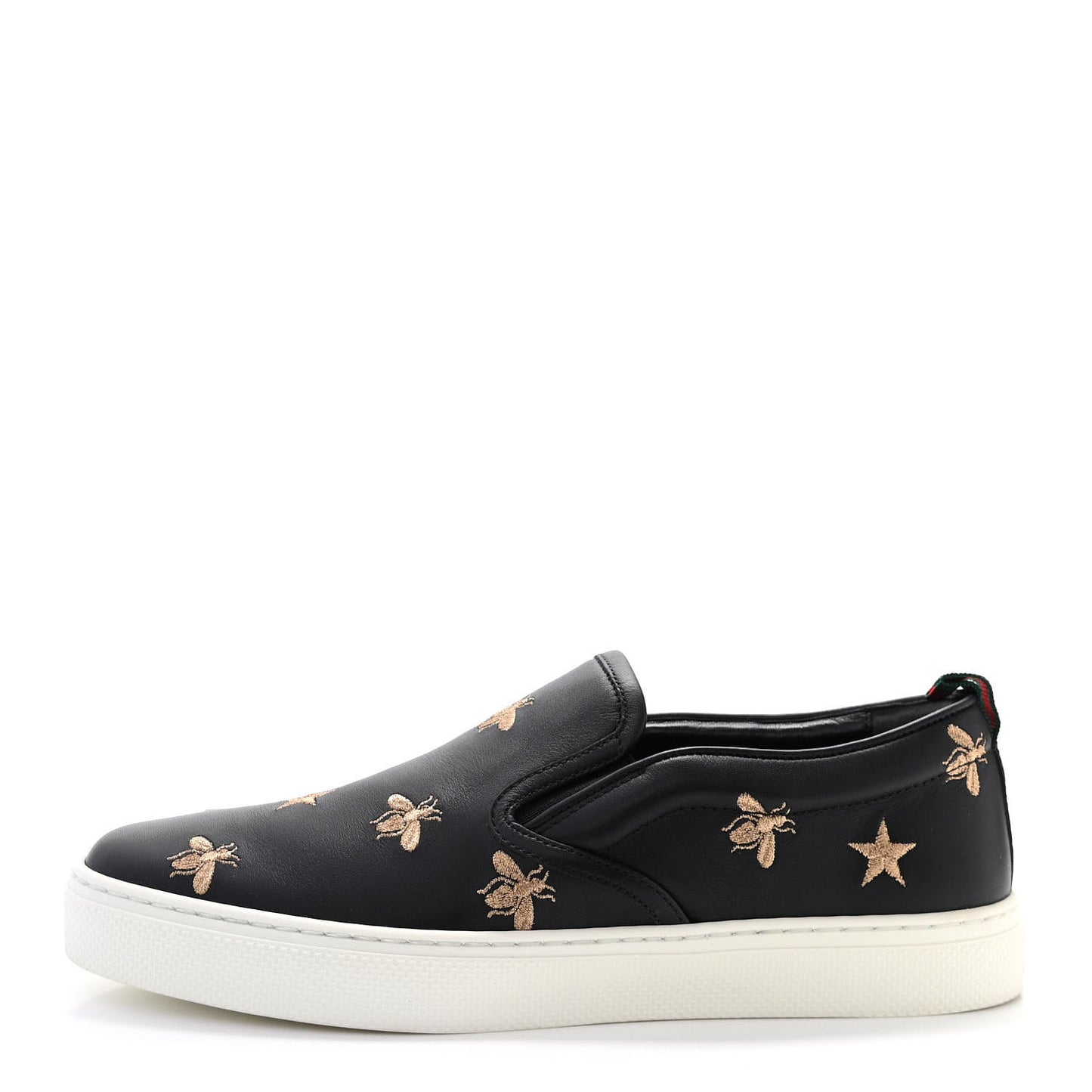 Calfskin Miro Soft Bee Star Embroidered Mens Dublin Slip On Sneakers 6.5 Black