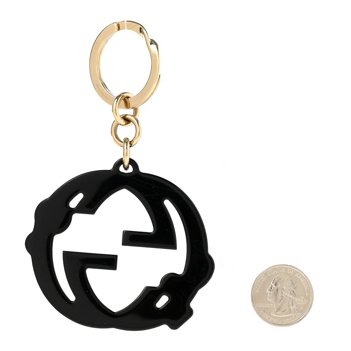 Wood Interlocking GG Key Charm Black