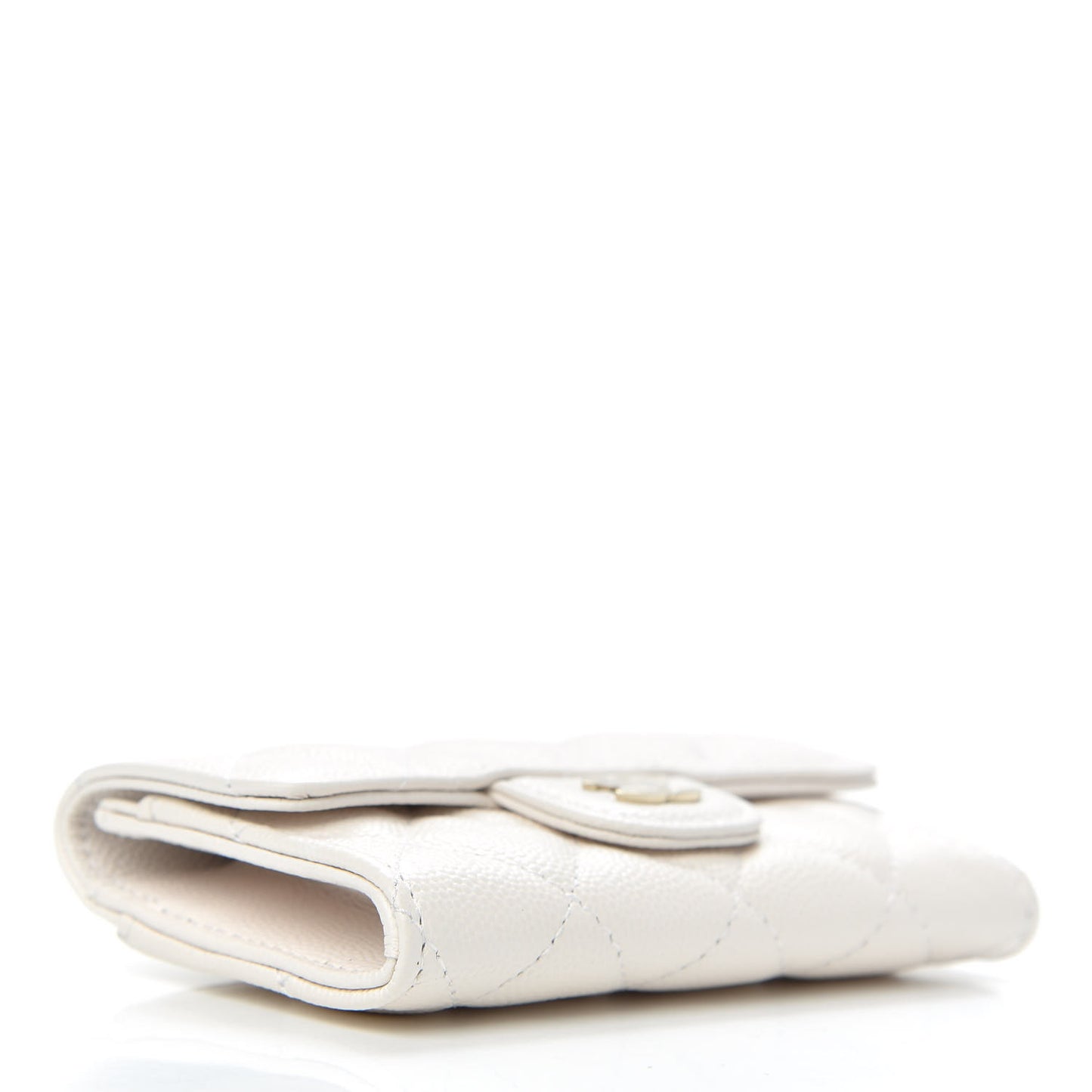 Caviar Quilted Flap Card Holder Wallet White