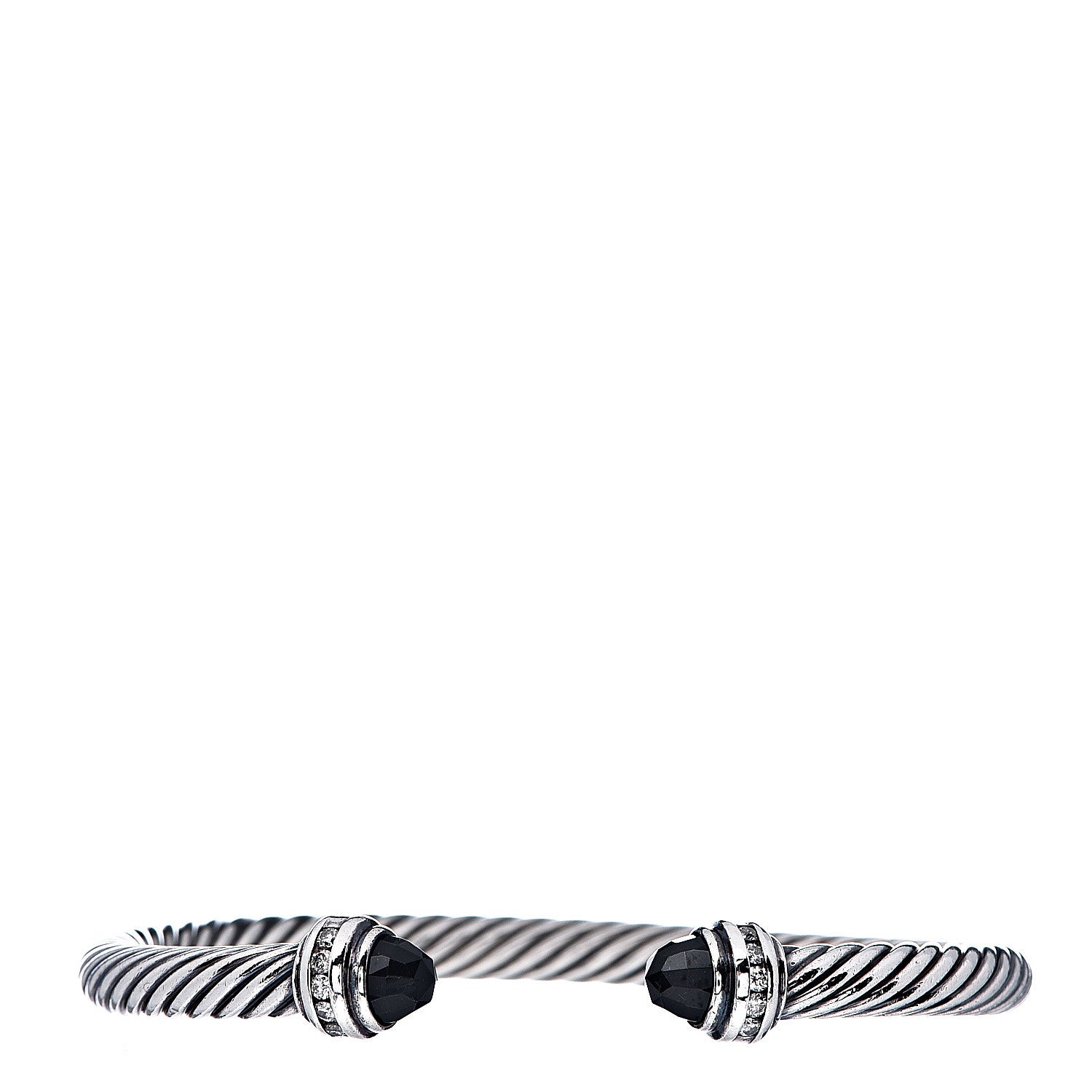 David Yurman Sterling Silver Diamond Black Onyx 5mm Cable Classics Princess Bracelet 1 of 4