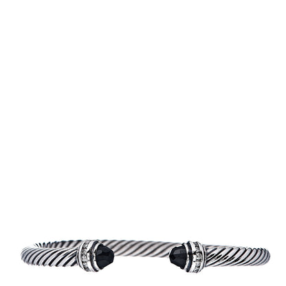 David Yurman Sterling Silver Diamond Black Onyx 5mm Cable Classics Princess Bracelet 1 of 4