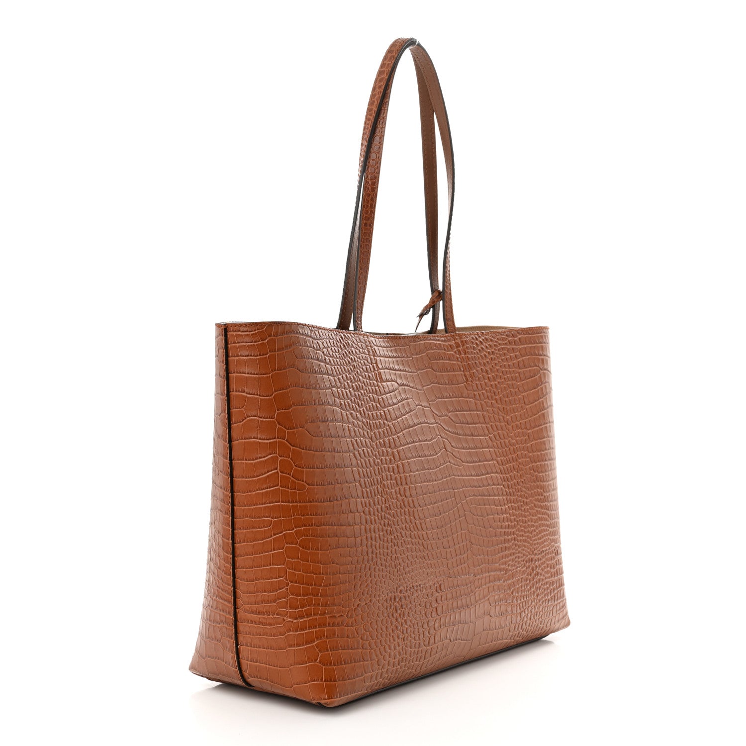 Jimmy Choo Calfskin Crocodile Embossed Nine2Five East West Tote Dark Tan 4 of 11