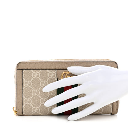 Gucci GG Supreme Monogram Textured Dollar Calfskin Web Ophidia Zip Around Wallet Beige Mystic White Oatmeal 2 of 8