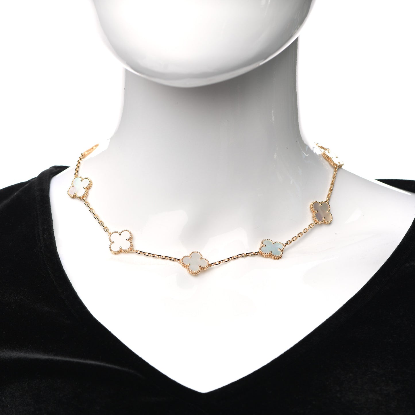 18K Yellow Gold Mother of Pearl 10 Motifs Vintage Alhambra Necklace