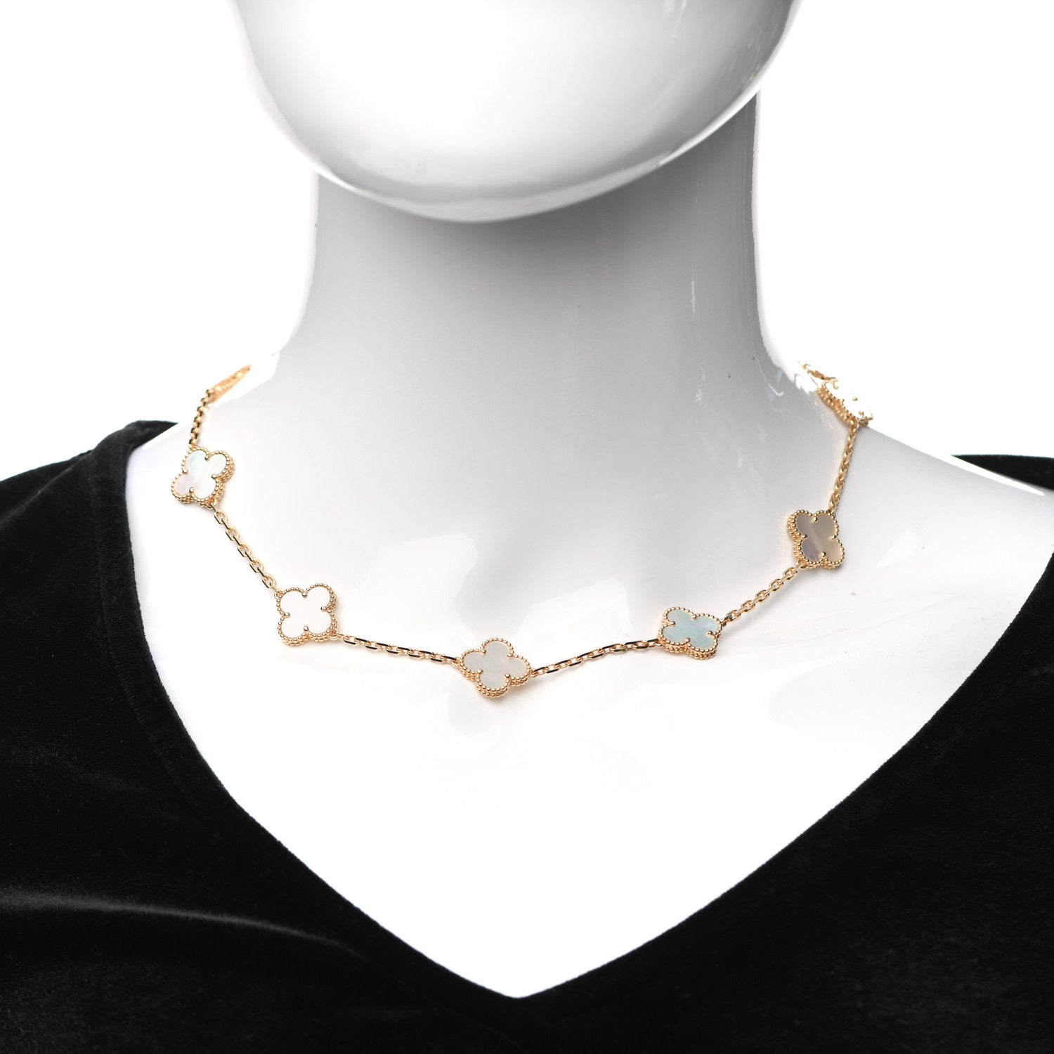Van Cleef & Arpels 18K Yellow Gold Mother of Pearl 10 Motifs Vintage Alhambra Necklace 2 of 8