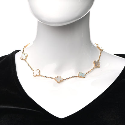 Van Cleef & Arpels 18K Yellow Gold Mother of Pearl 10 Motifs Vintage Alhambra Necklace 2 of 8