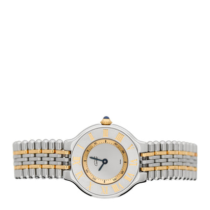 Cartier Stainless Steel 18K Yellow Gold 28mm Must De 21 Bullet Link Quartz Watch 2 of 4