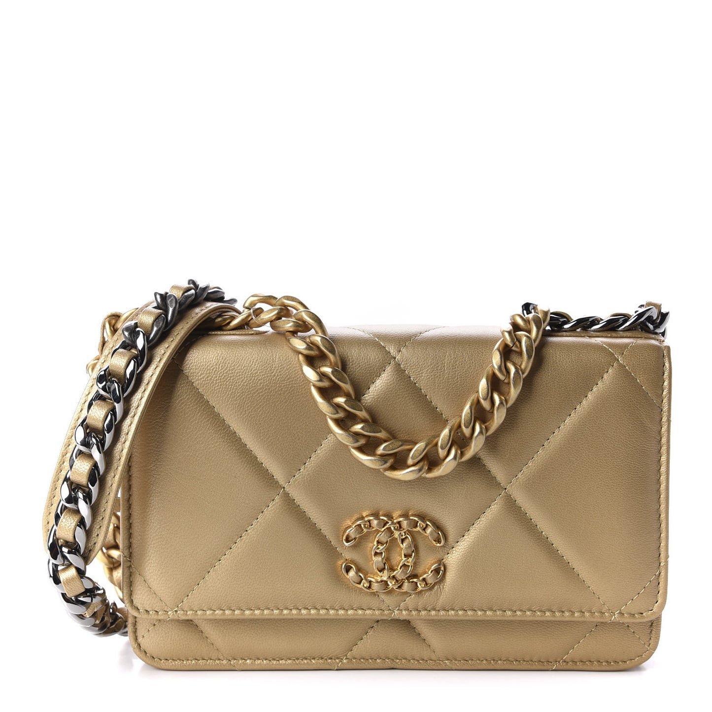 Metallic Goatskin Quilted 19 Wallet On Chain WOC Gold