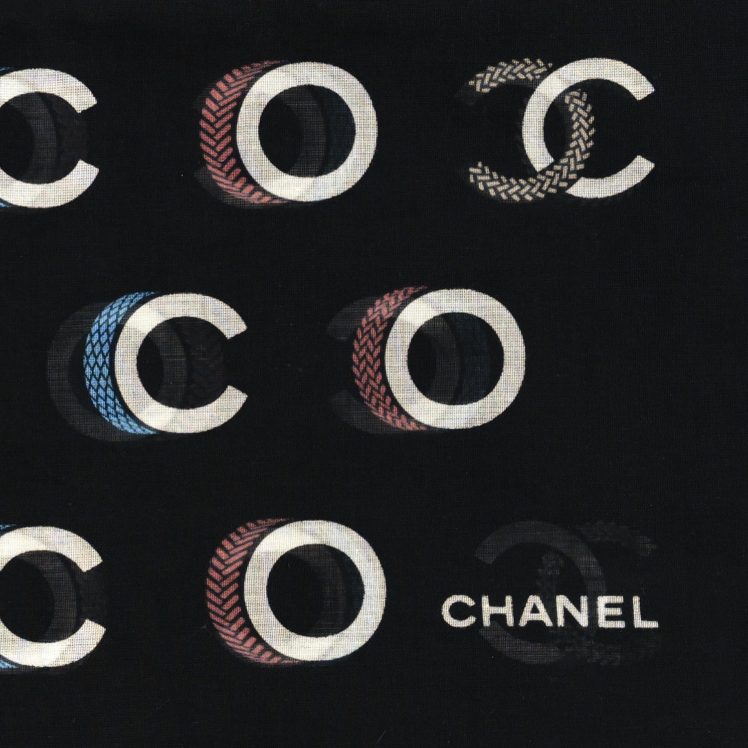 Chanel Cotton CC Coco Scarf Black Ecru 2 of 3