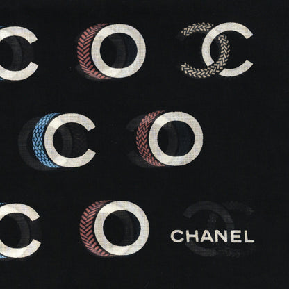 Chanel Cotton CC Coco Scarf Black Ecru 2 of 3