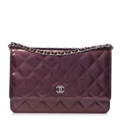 Chanel Striated Patent Quilted Wallet on Chain WOC Bordeaux 1 of 13