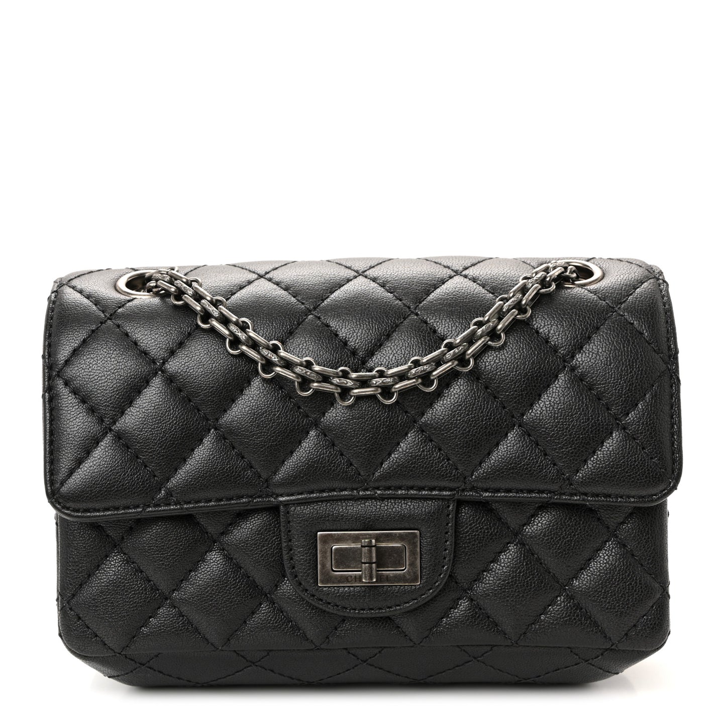 Goatskin Quilted 2.55 Reissue Mini Flap Dark Silver