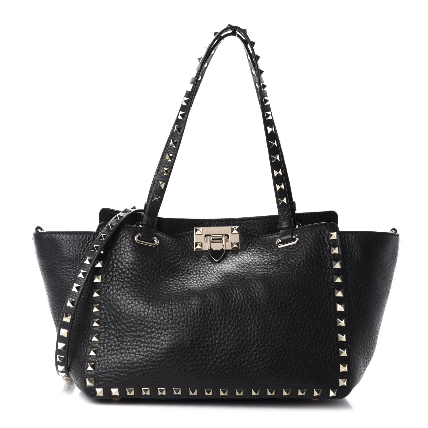 Valentino Garavani Grained Calfskin Small Rockstud Tote Black 1 of 10
