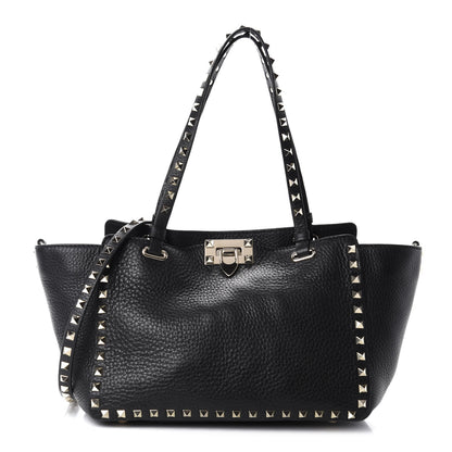 Valentino Garavani Grained Calfskin Small Rockstud Tote Black 1 of 10