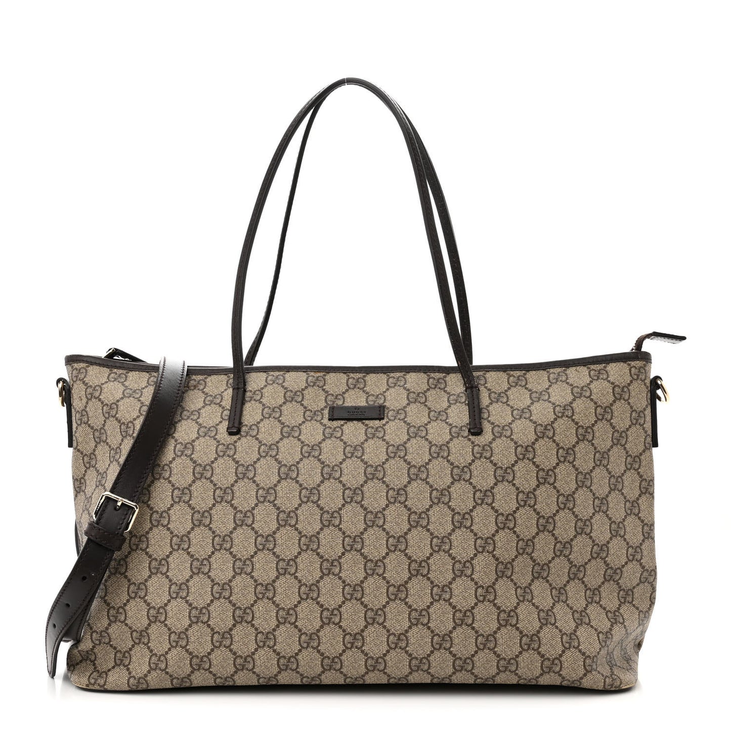 GG Supreme Monogram Medium Zippered Tote Dark Brown