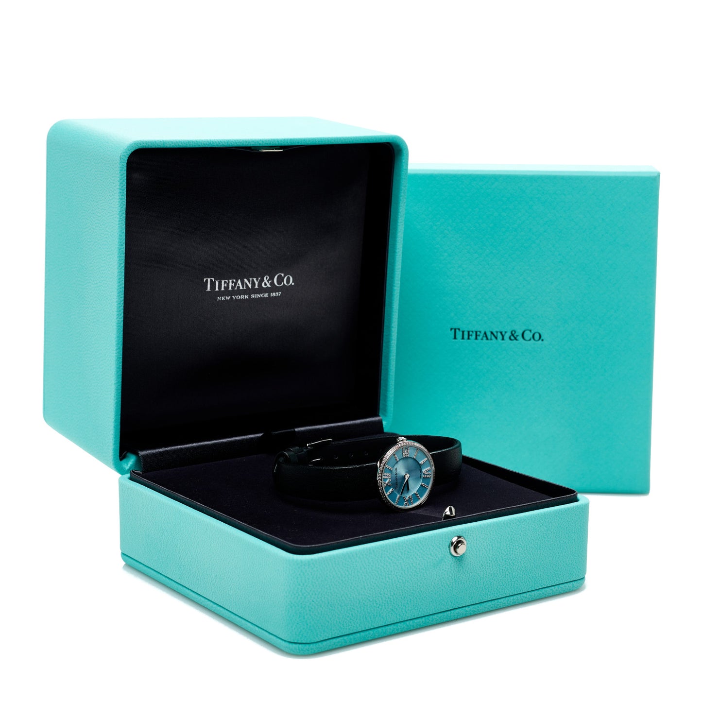 Stainless Steel Calfskin Diamond Bezel 24mm Atlas 2-Hand Quartz Watch Tiffany Blue