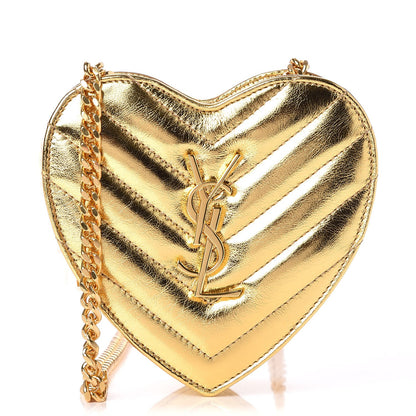 Saint Laurent Metallic Calfskin Matelasse Chevron Monogram Small Love Heart Chain Bag Gold 1 of 9