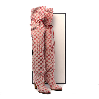 Gucci Monogram Over The Knee Boots 36 Gardenia Hibiscus Red 7 of 7