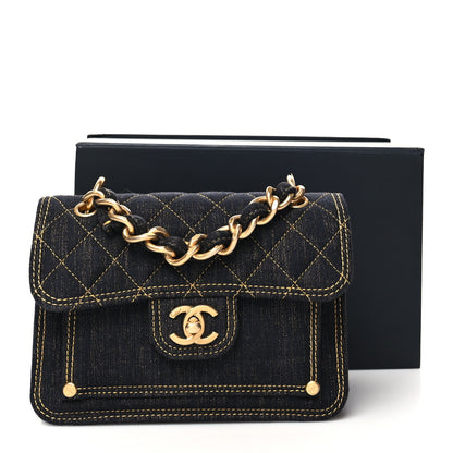 Chanel Denim Quilted Double You Mini Flap Black Golden 11 of 11